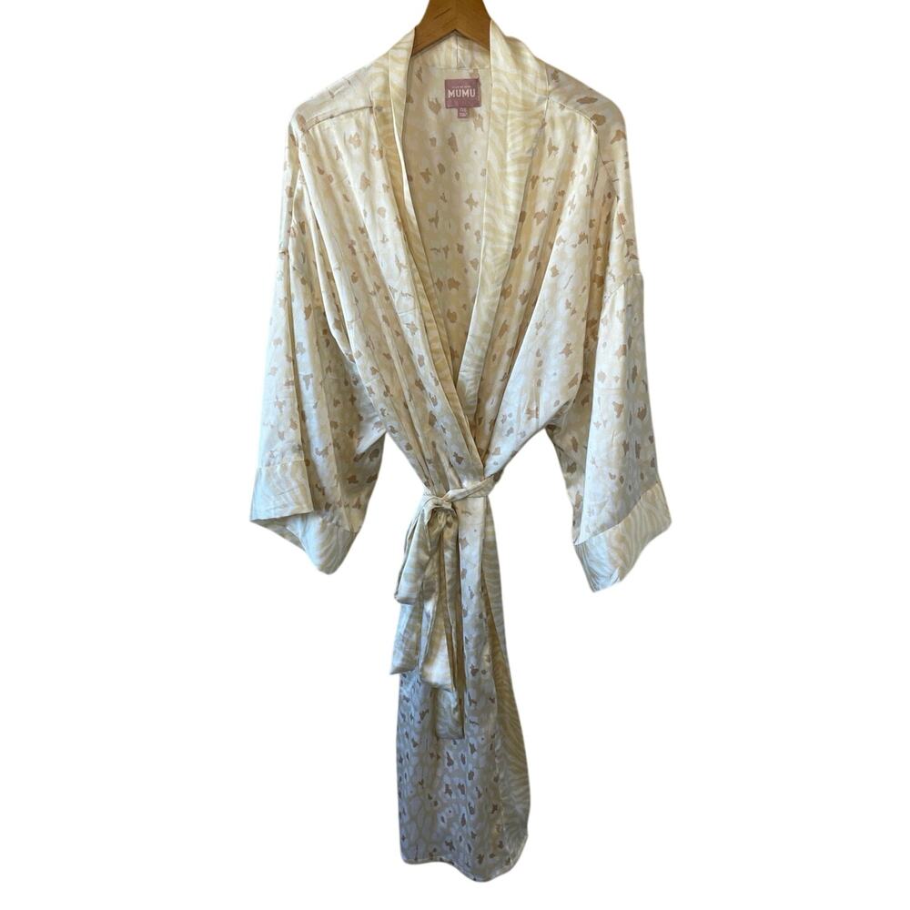 Show Me Your Mumu Harlow Silkey Robe Animal Print Cheetah Zebra Cream & Tan O/S - Picture 3 of 16